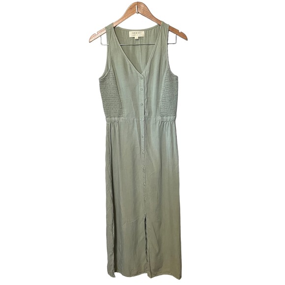 Cloth & Stone Dress Sleeveless Sage Tencel Button Midi Coastal Prairie XS - Picture 1 of 10